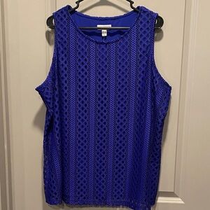 Susan Graver Royal Blue Lace Sleeveless Top | 1X | NWT | Polished & Elegant
